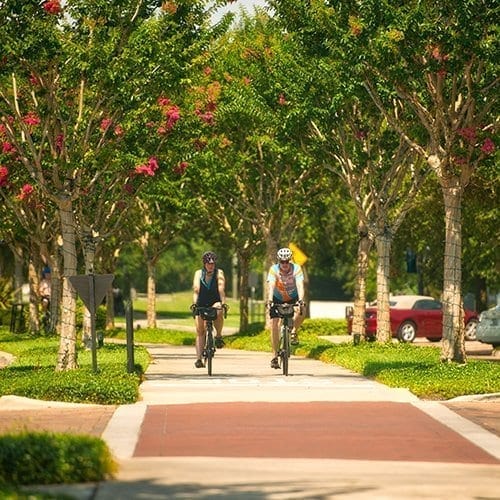 couple biking