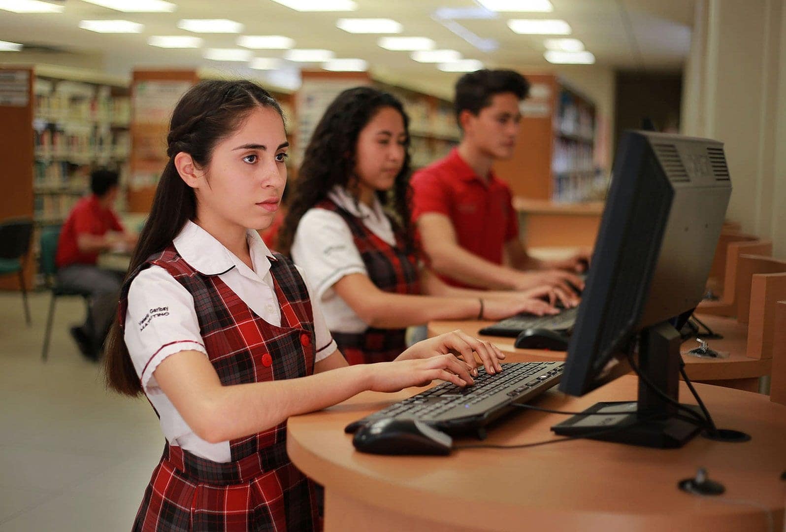 students in library