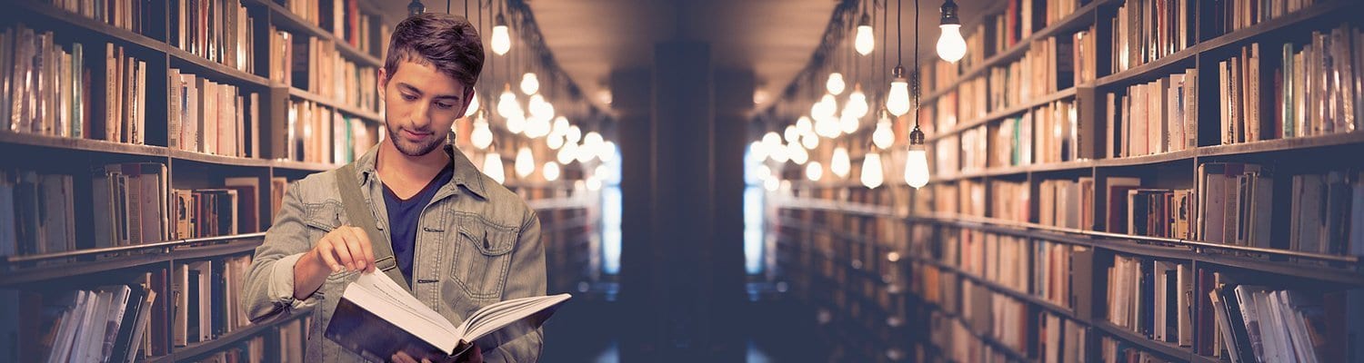 man in library