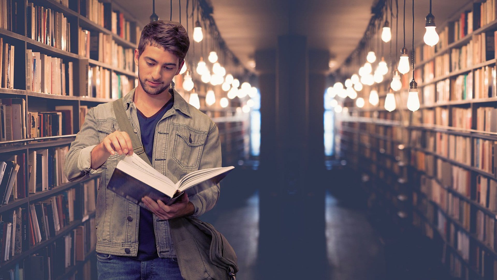 man in library